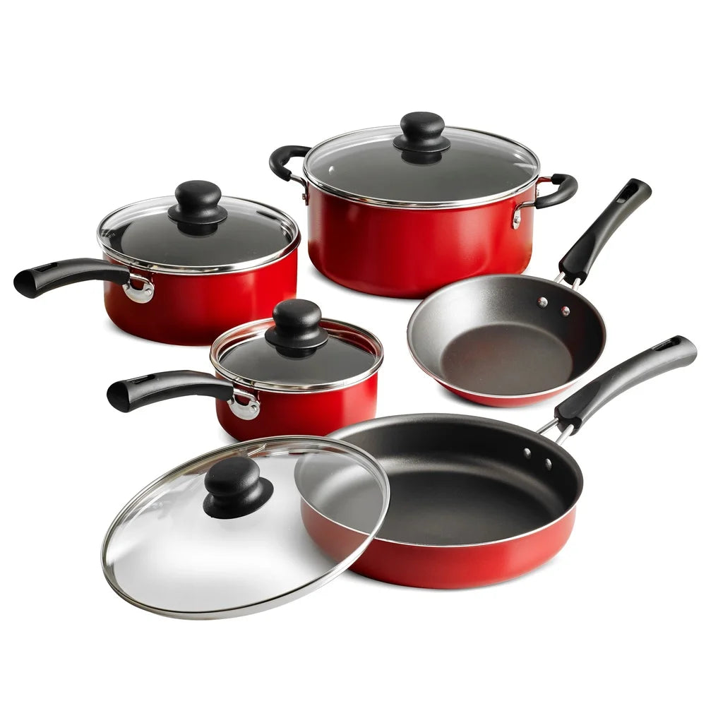9 Piece Nonstick Cookware Set with Tempered Glass Lids