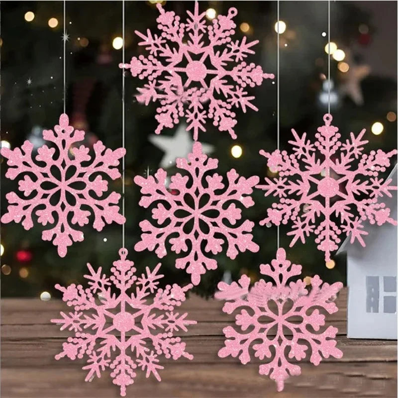 12Pcs White Glitter Raw Pulp Plastics Snowflakes
