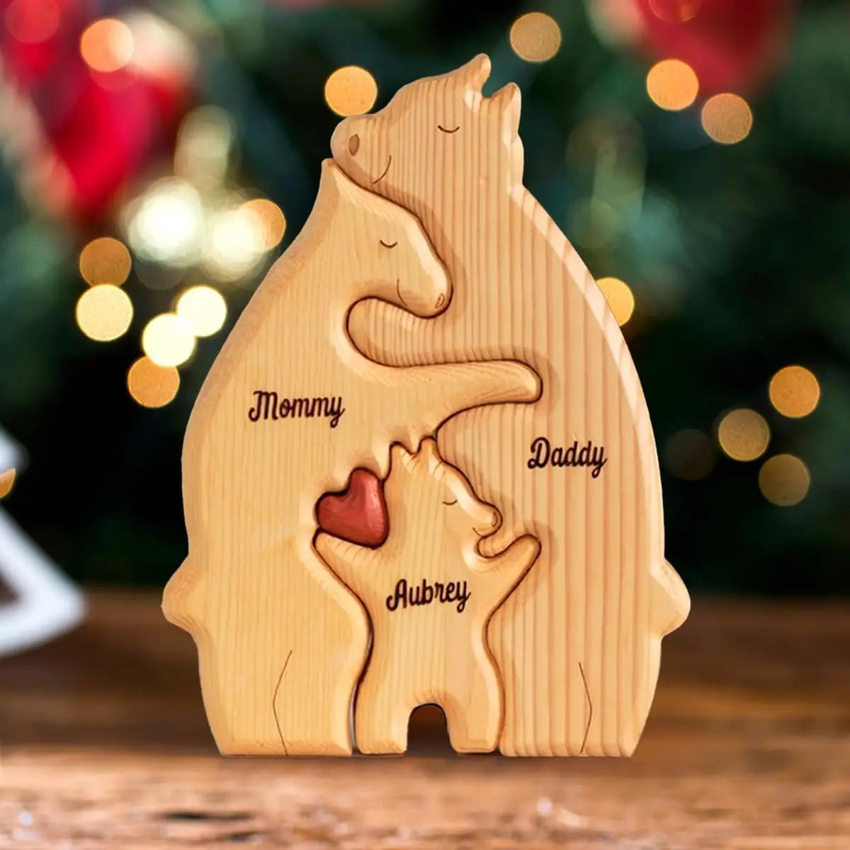 Personalized Custom Bear Family Wooden Puzzle Figurines