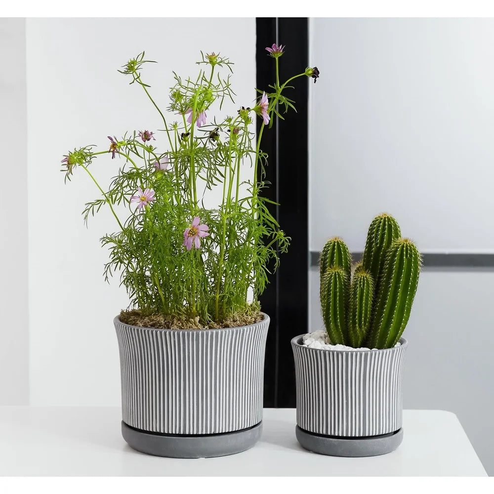 Round Ceramic Planter with Saucer Weather-Resistant