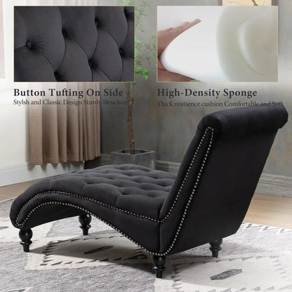 Tufted Velvet Chaise Lounge Chair Indoor & Pillow