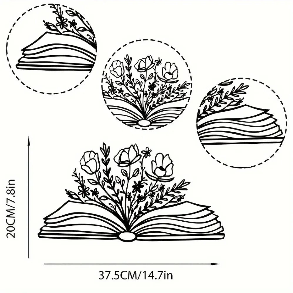 Book with Flowers Metal Wall Art