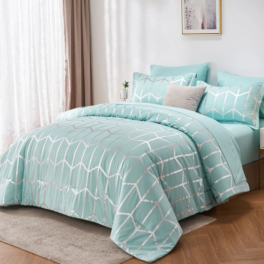 Elegant gold foil Queen Comforter Set