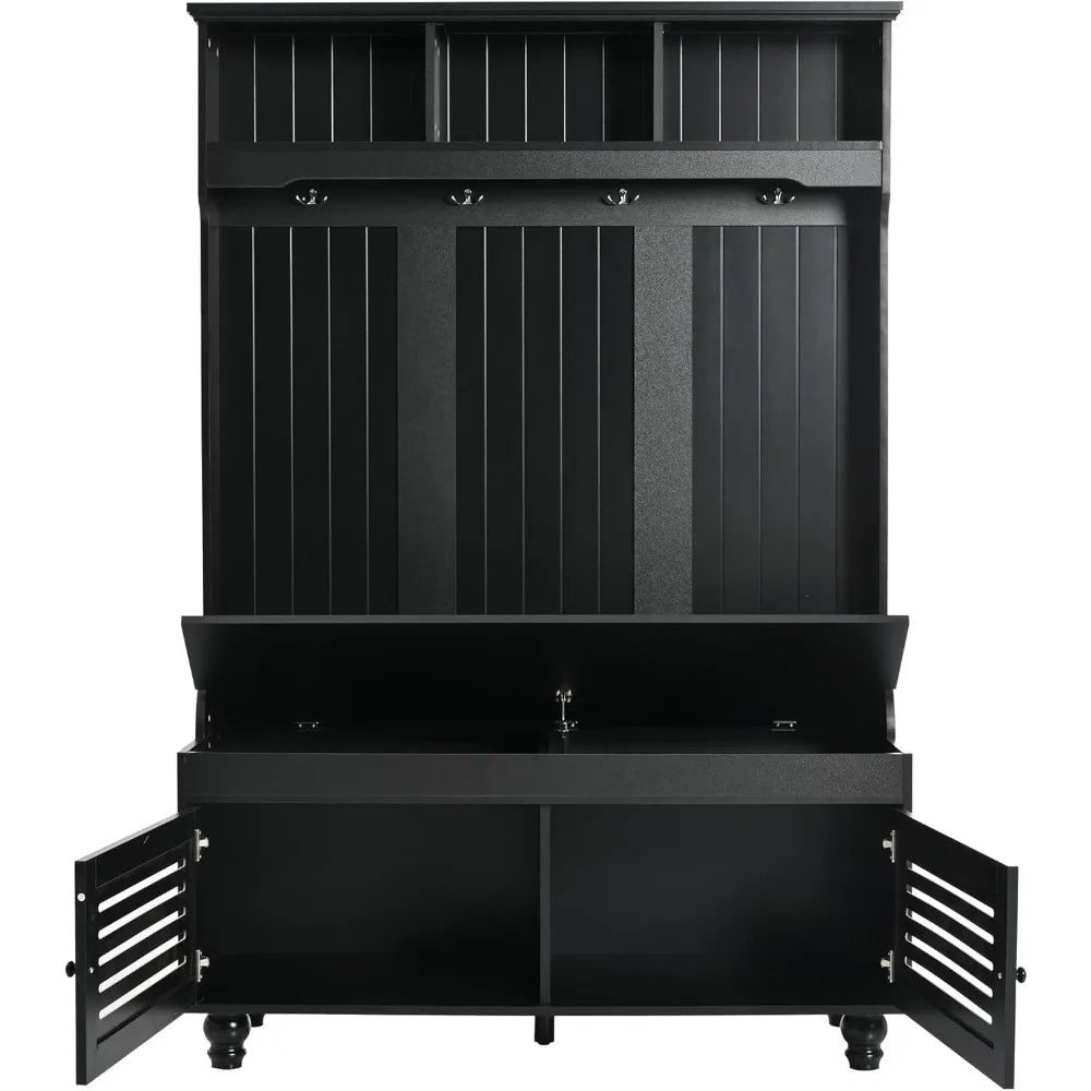 Coat Rack Wood Tree with Shoe Storage