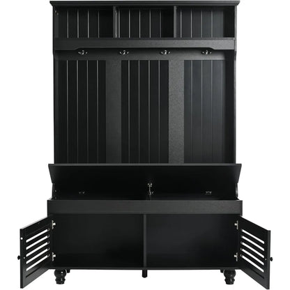 Coat Rack Wood Tree with Shoe Storage