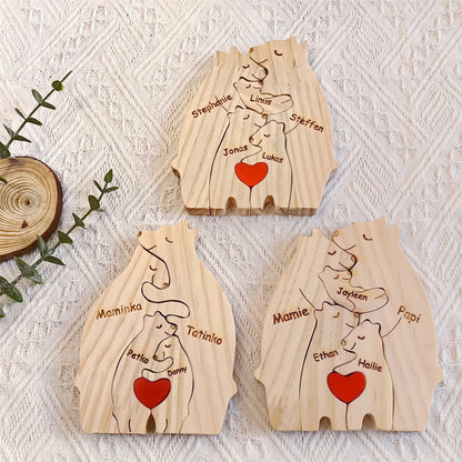 Personalized Custom Bear Family Wooden Puzzle Figurines