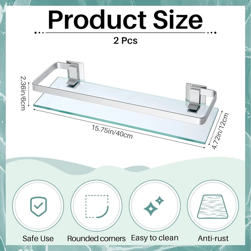 Bathroom Glass Corner Shelf 2 Pieces Aluminum