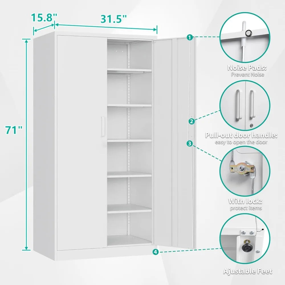 Popular White Metal Storage Cabinet Adjustable Shelves