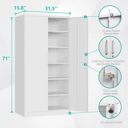 Popular White Metal Storage Cabinet Adjustable Shelves