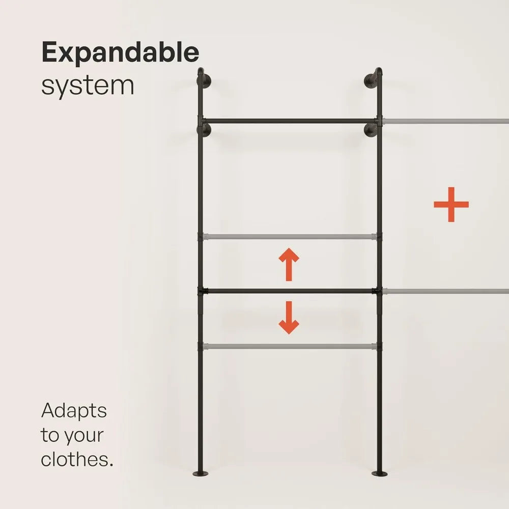 Upgraded Industrial Pipe Clothing Rack Wall Mounted