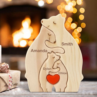 Personalized Custom Bear Family Wooden Puzzle Figurines