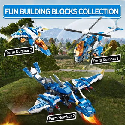 3 in1 Building Blocks, Helicopter Bomber, Monster Dragon               Cool Building Toy Best Toys Gifts Sky Overlord Series  604 Pieces