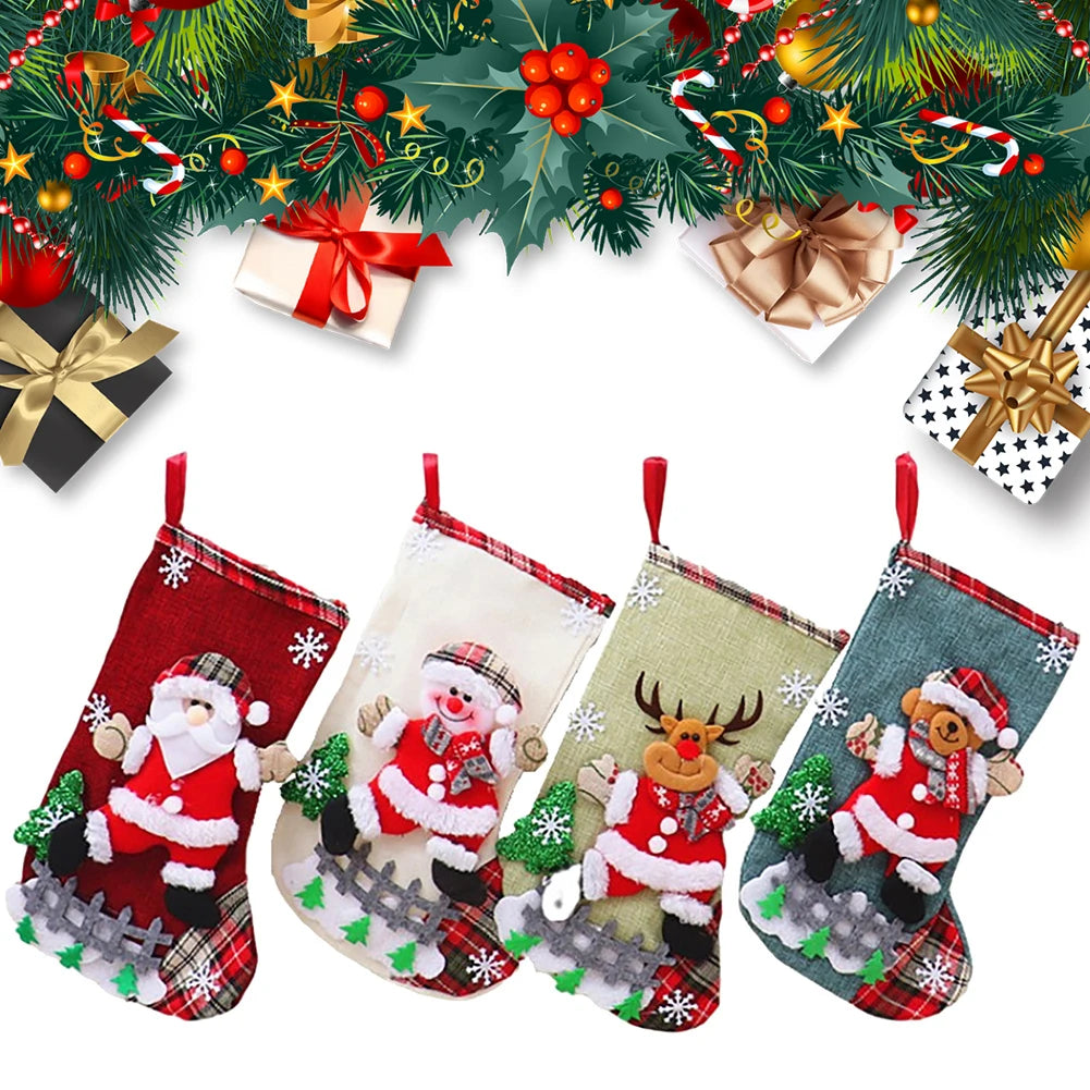 4Pcs Cute Christmas Stockings Set Large Capacity