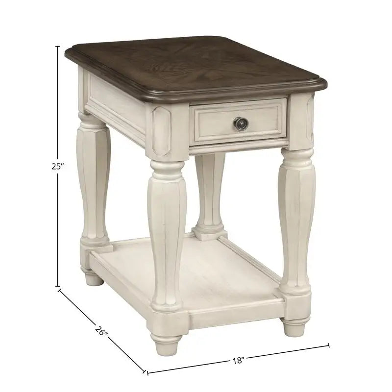 Antique White and Brown Side Table