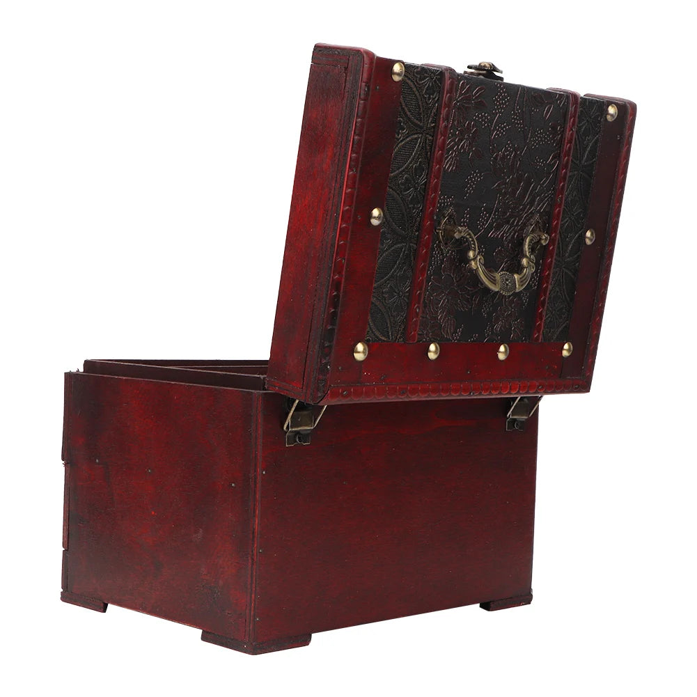 Vintage Wooden Jewelry Storage Chest with Mirror