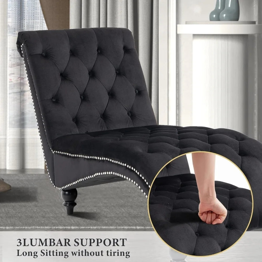 Tufted Velvet Chaise Lounge Chair Indoor & Pillow
