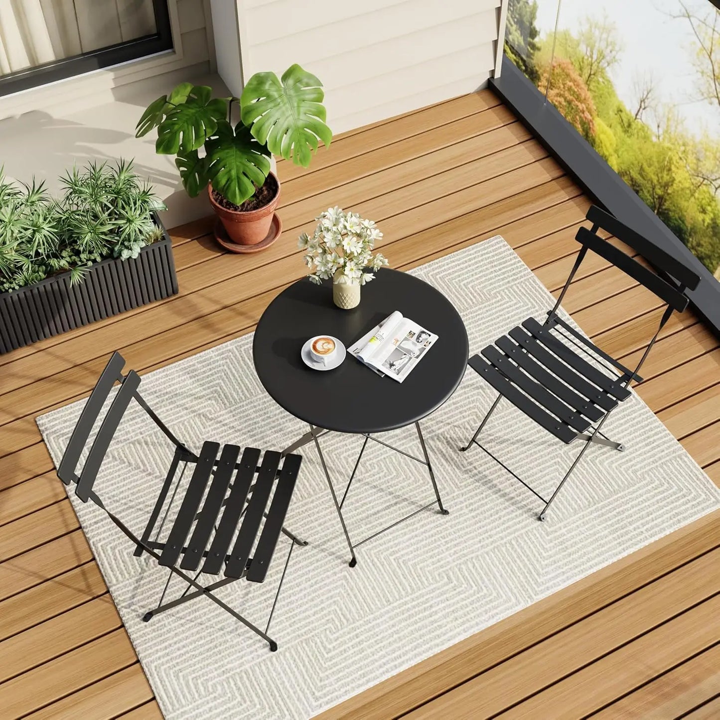 3-Piece Folding Bistro Set. Patio Furniture. Black