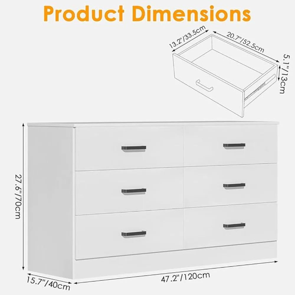 Wood Dresser for Bedroom, 6 Drawer Double Dresser