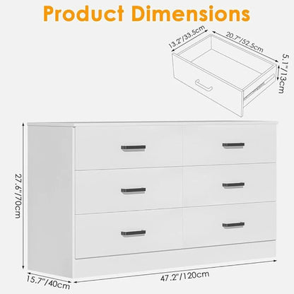 Wood Dresser for Bedroom, 6 Drawer Double Dresser