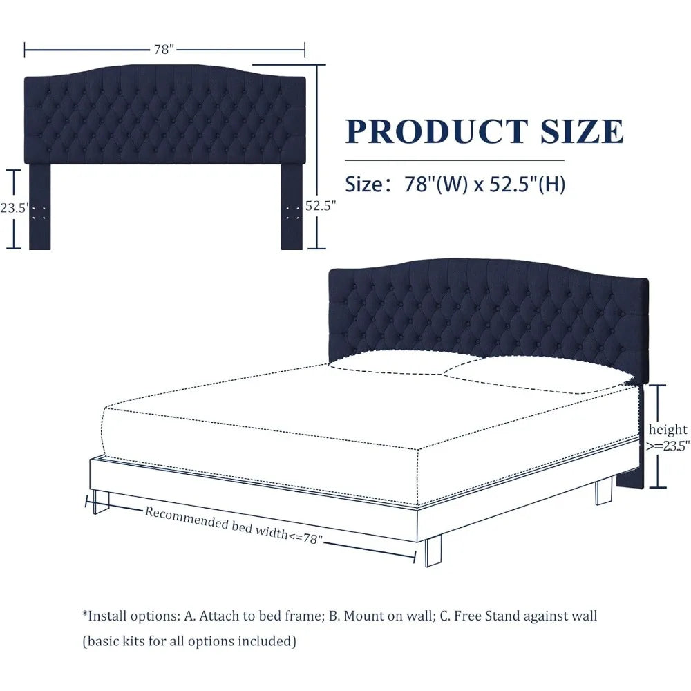 King Modern Wall-Mounted Linen Headboard, Padded