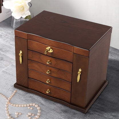 Combo Lock Wooden Jewelry Box with Mirror