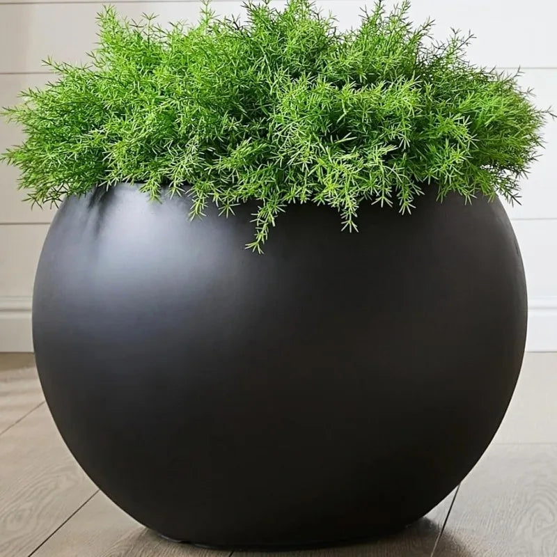 Black 16.6" Spherical Fiberstone Extra Large Planter