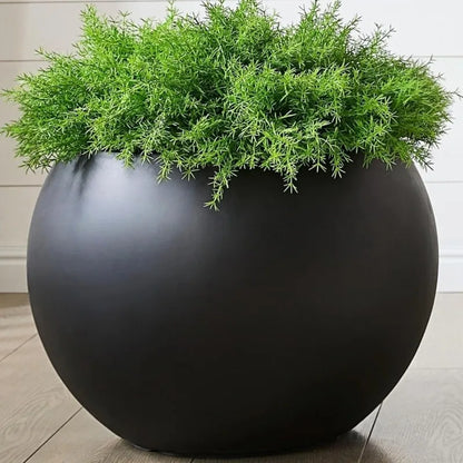 Black 16.6" Spherical Fiberstone Extra Large Planter