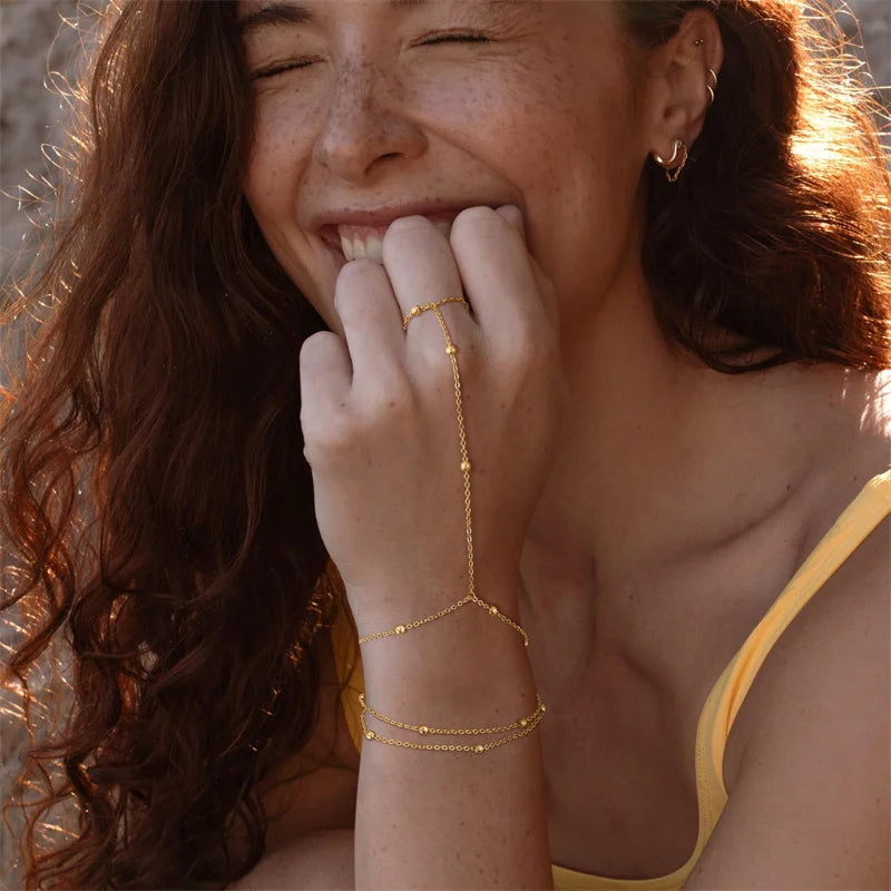 Minimalist Thin Chain Connected Finger Ring Bracelets