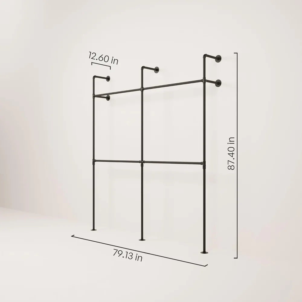 Upgraded Industrial Pipe Clothing Rack Wall Mounted