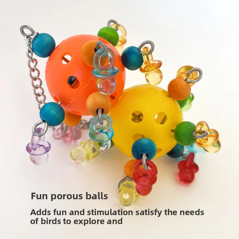 Bird Parrot Toy Colorful Bites Ball with Foraging Holes
