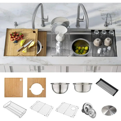 57" Undermount Workstation 16 Gauge Single Bowl