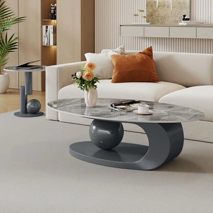Modern Stone Coffee Table with Abstract Metal Base