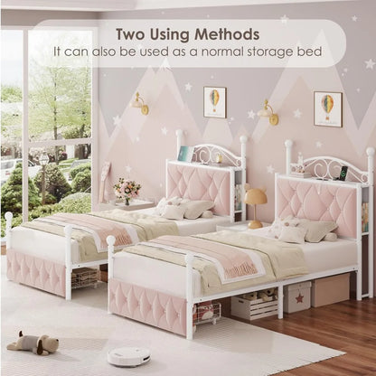 Twin Canopy Bed Frame with Drawer & Headboard