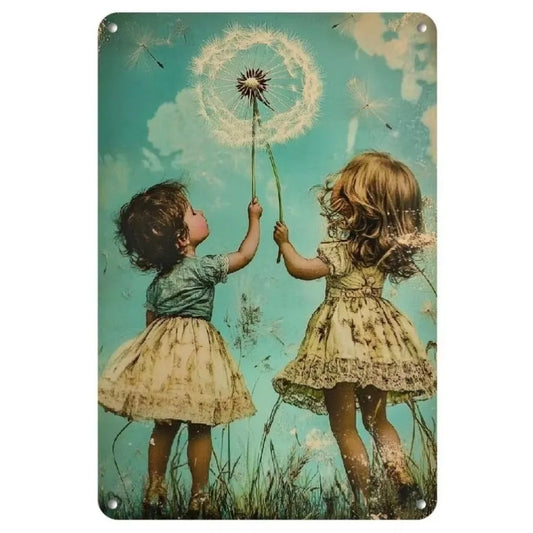 Antique Iron Plate Garden Scene Hanging Art