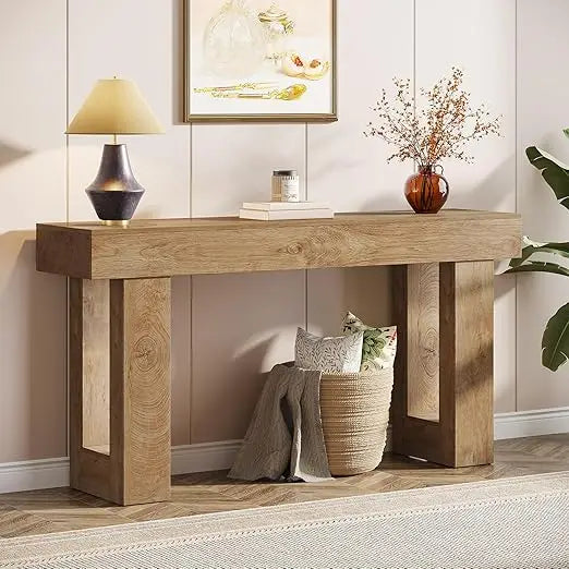 63" Farmhouse style wooden rectangular sofa table