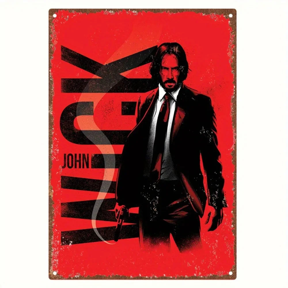 Embossed John Wick Retro Aluminum Wall Sign