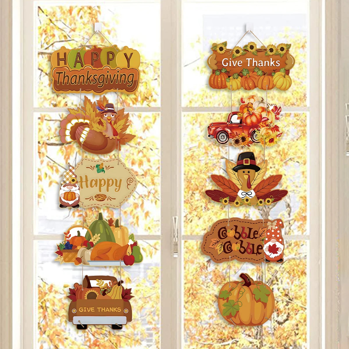 Happy Thanksgiving Day Door Banner Autumn Wreath