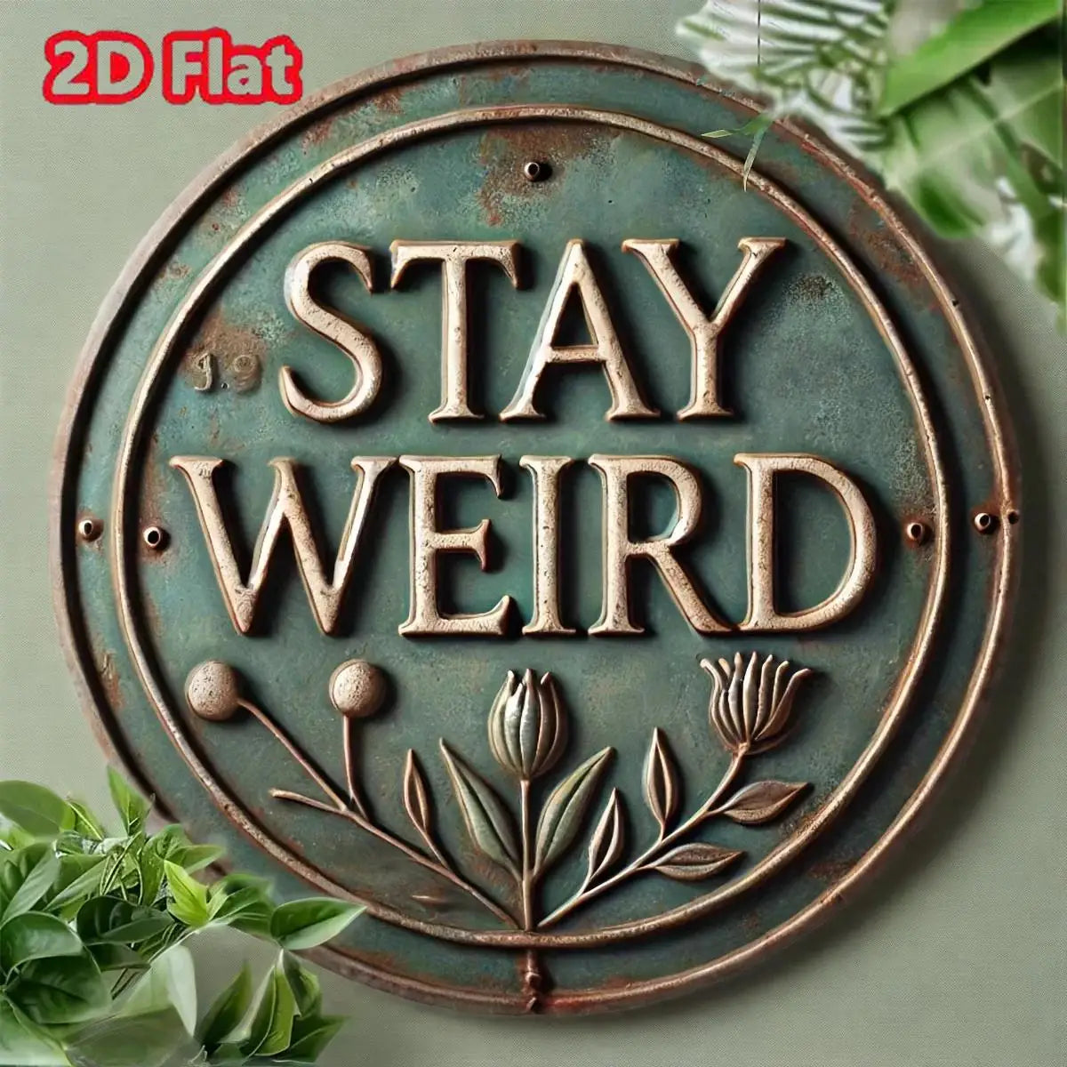 "STAY Weird" Vintage Round Metal Sign