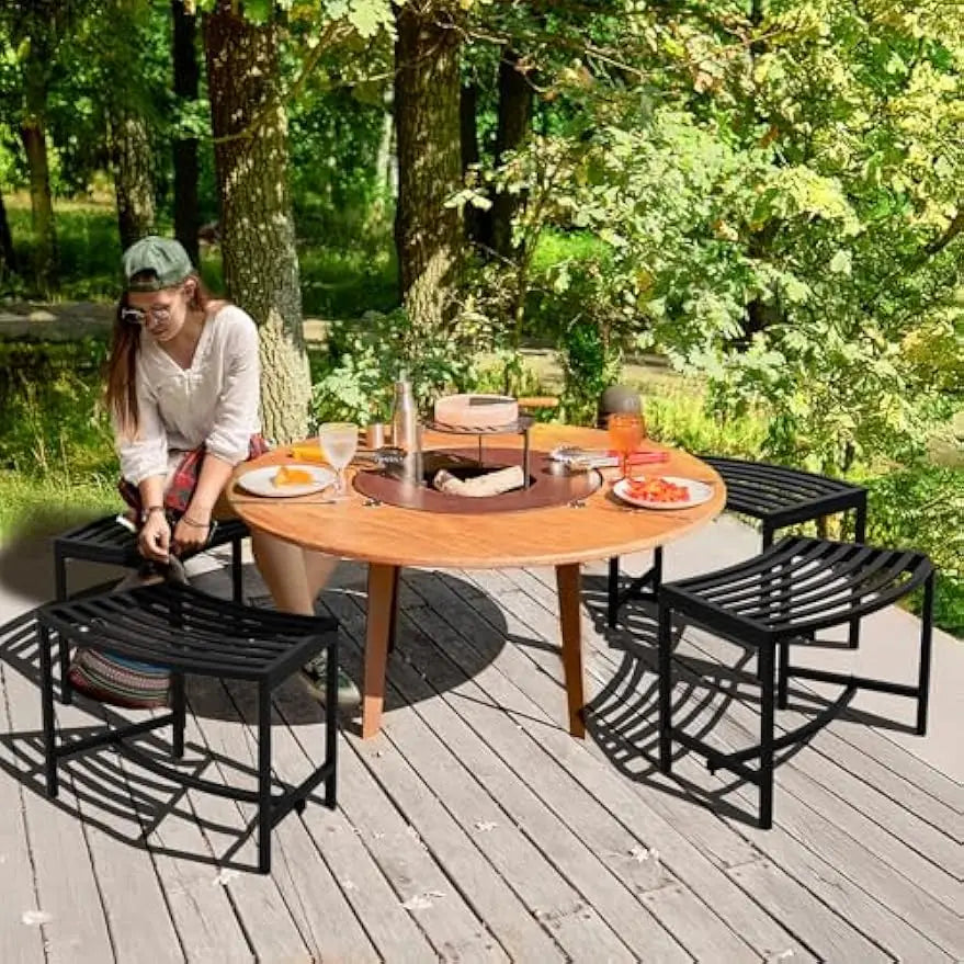 Weatherproof Outdoor Metal Curved Bench Set Bench