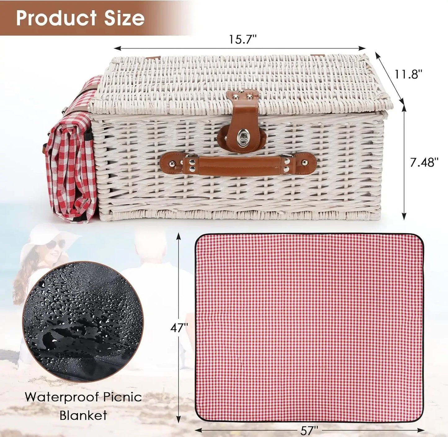 Insulated Picnic Basket Cooler Set for 4