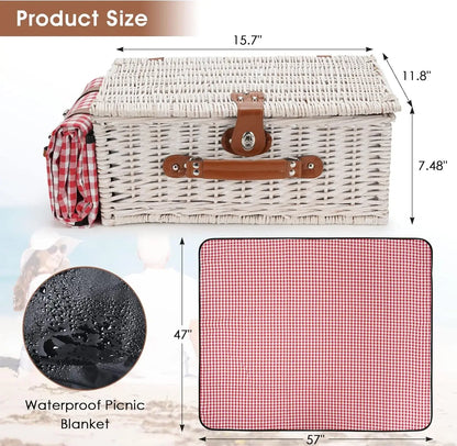 Insulated Picnic Basket Cooler Set for 4