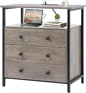 27" W Nightstand with Charging Station, Adjustable Drawers
