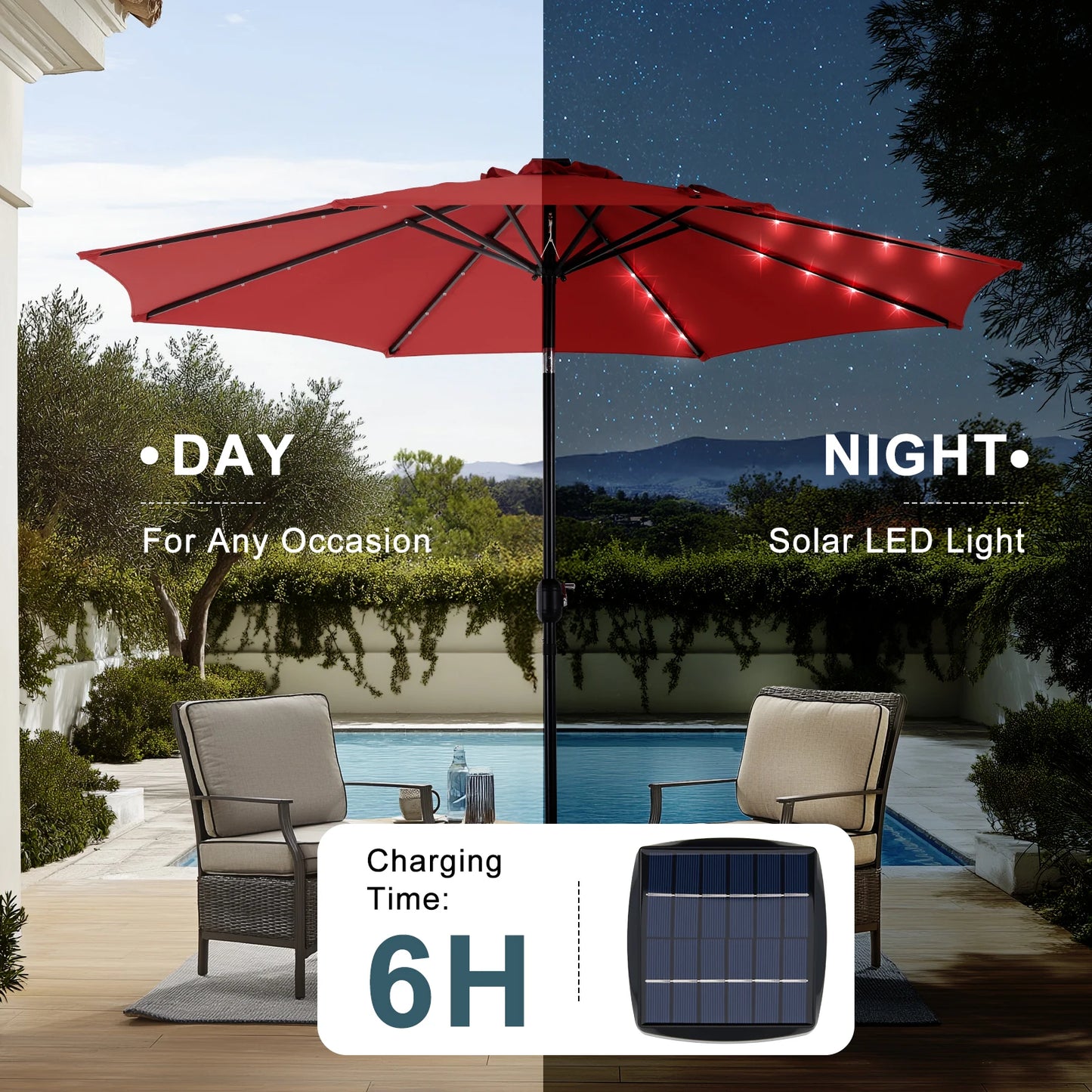 Solar Patio Umbrella with 32 LED Lights
