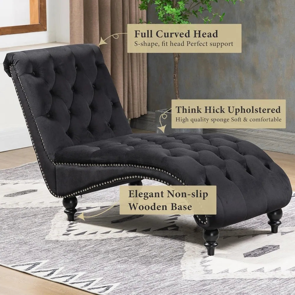 Tufted Velvet Chaise Lounge Chair Indoor & Pillow