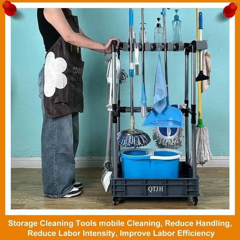Floor-Standing Multi-Functional Cleaning Tool Organizer