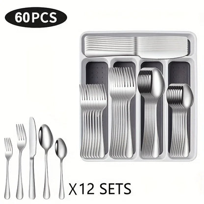 60 Pieces Cutlery Set with Drawer Storage