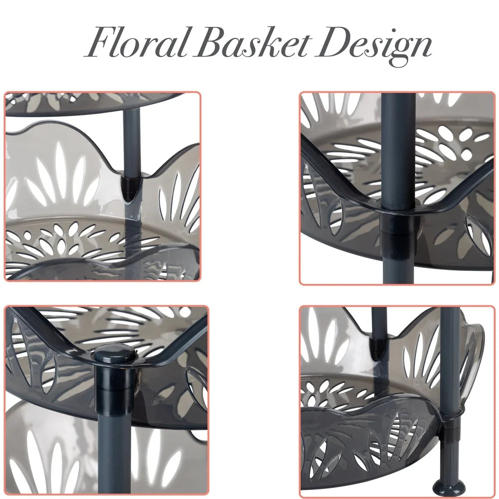 4 Tier Plastic Basket Free Standing Storage Shelf