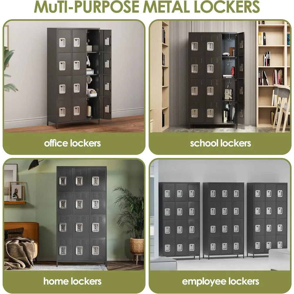 12 Metal Lockers with 12 Doors/Hooks