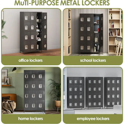 12 Metal Lockers with 12 Doors/Hooks