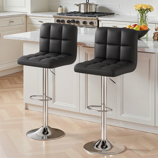 2 PCS Set Counter Stools With Footrest Adjustable